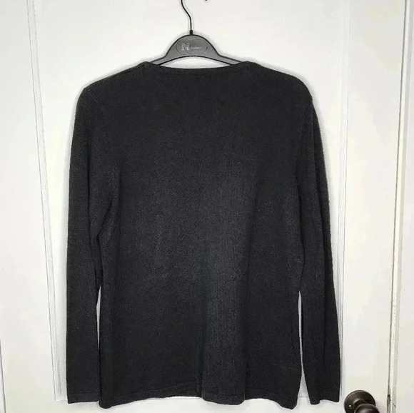 Berek Beaded Sequins Santa Ugly Christmas Sweater Blouse Size Large Black V-Neck - Picture 2 of 5